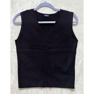 IZOD Black Sleeveless Ribbed Knit Top V Neck‎ Sweater Vest